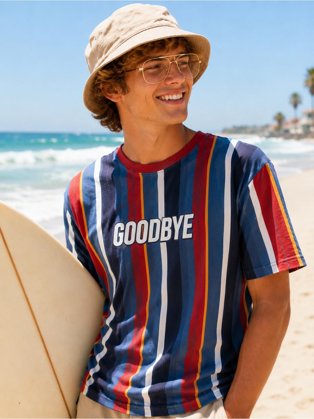 “GOODBYE” Retro Striped T-Shirt – Size Medium